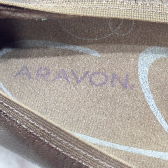 ARAVON Womens Brown Metallic Leather Flats Snake Print Toe Cap Cushioned Size 8M - Picture 8 of 11